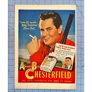 Vintage 1949 Original Magazine Ad Chesterfield Cigarettes ABC's Glenn Ford